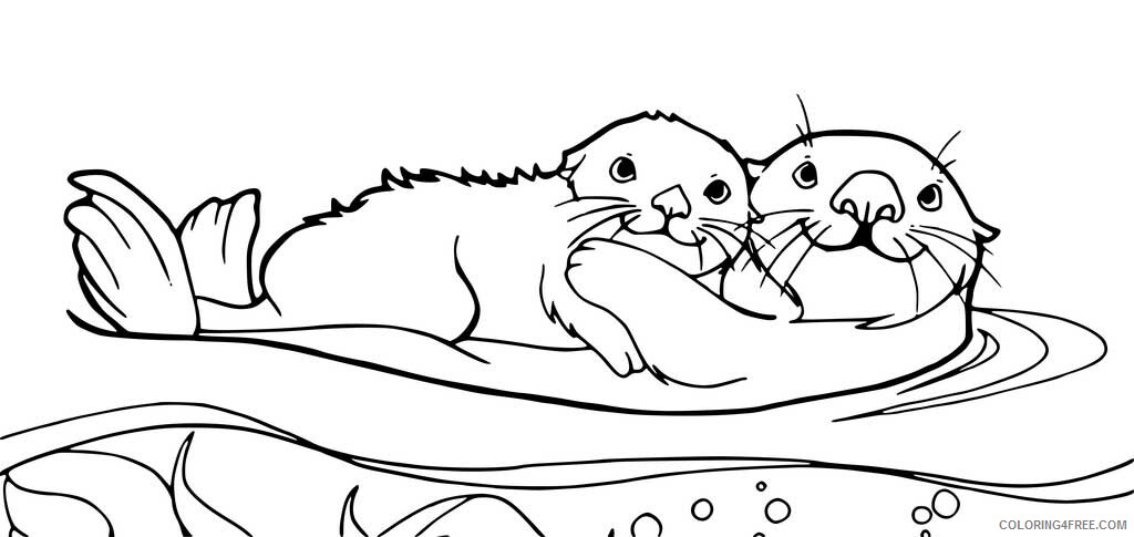 Otter Coloring Pages Animal Printable Sheets Mom and Baby Otters 2021 3582 Coloring4free