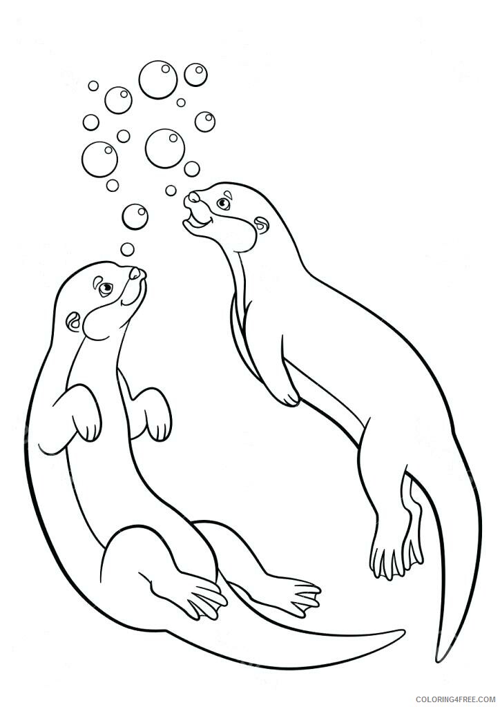 Otter Coloring Pages Animal Printable Sheets Swimming Otters 2021 3597 Coloring4free