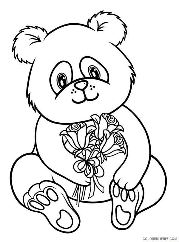 Panda Coloring Pages Animal Printable Sheets Baby Panda Holding Flower 2021 3667 Coloring4free