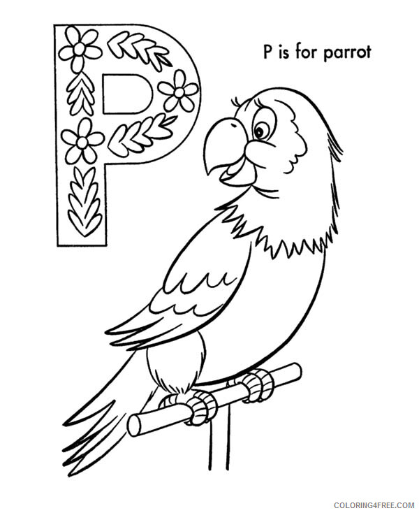 Parrot Coloring Pages Animal Printable Sheets Letter P is for Parrot 2021 3723 Coloring4free