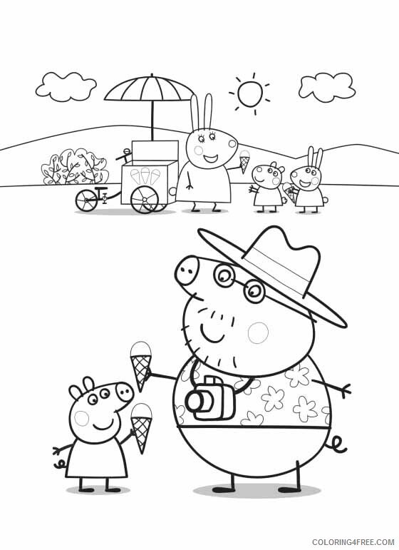 Pig Coloring Pages Animal Printable Sheets Daddy pig and George icecreamin 2021 Coloring4free