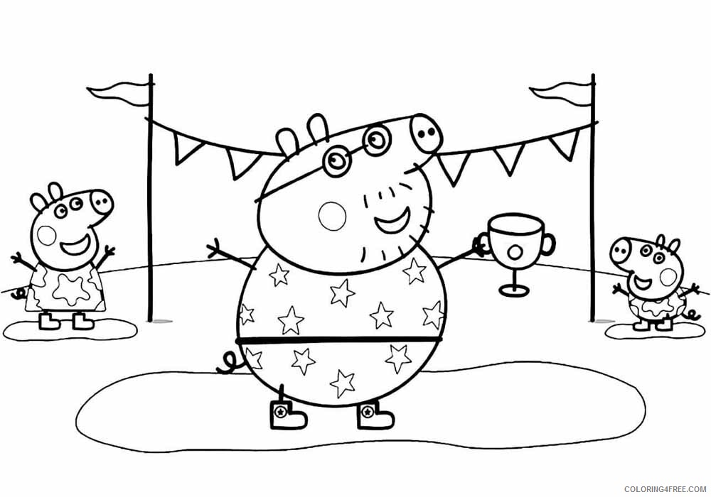 Pig Coloring Pages Animal Printable Sheets Daddy pig puddle trophy 2021 3871 Coloring4free