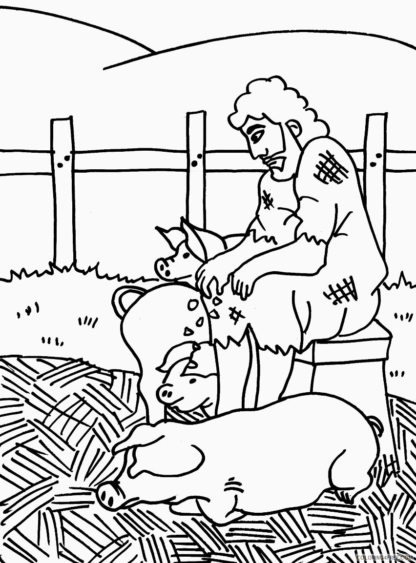 Pig Coloring Pages Animal Printable Sheets Prodigal Son Feeds Pigs 2021 3925 Coloring4free
