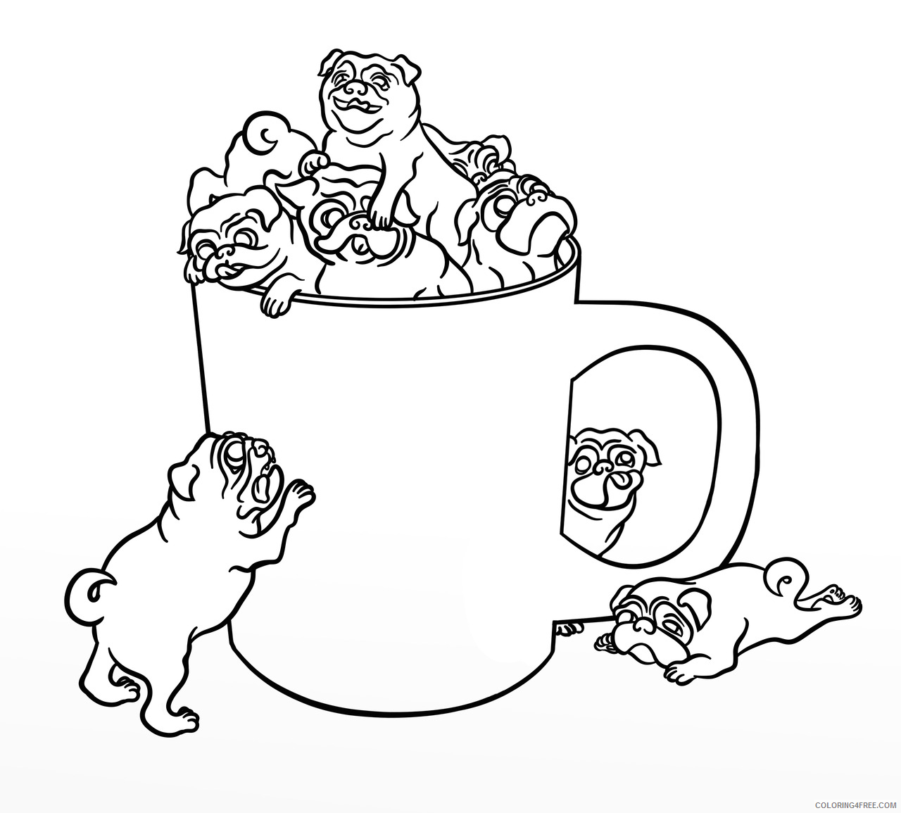 Pug Coloring Pages Animal Printable Sheets Cute Pug 2021 4045 Coloring4free