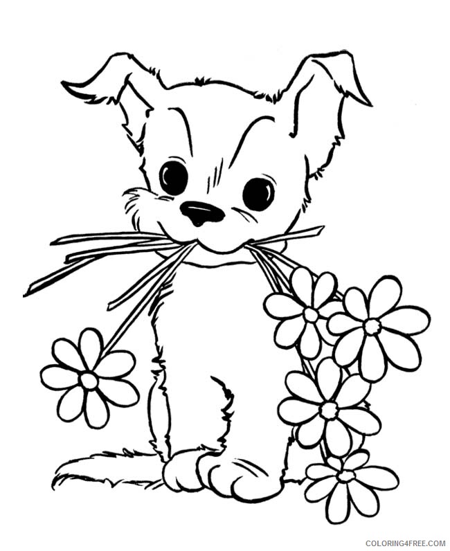 Puppy Coloring Pages Animal Printable Sheets Puppy with flowers 2021 4117 Coloring4free