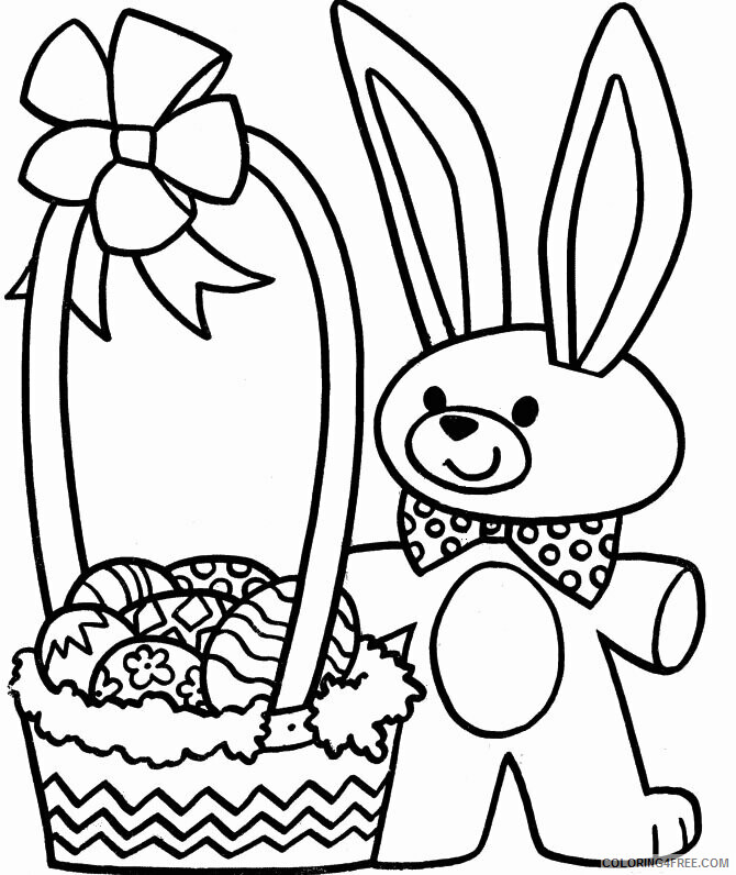 Rabbit Coloring Pages Animal Printable Cute With Easter Basket full of Eggs 2021 Coloring4free