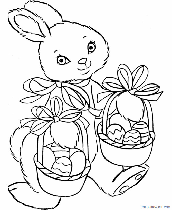 Rabbit Coloring Pages Animal Printable Sheet Cute Easter Rabbit with Baskets 2021 Coloring4free
