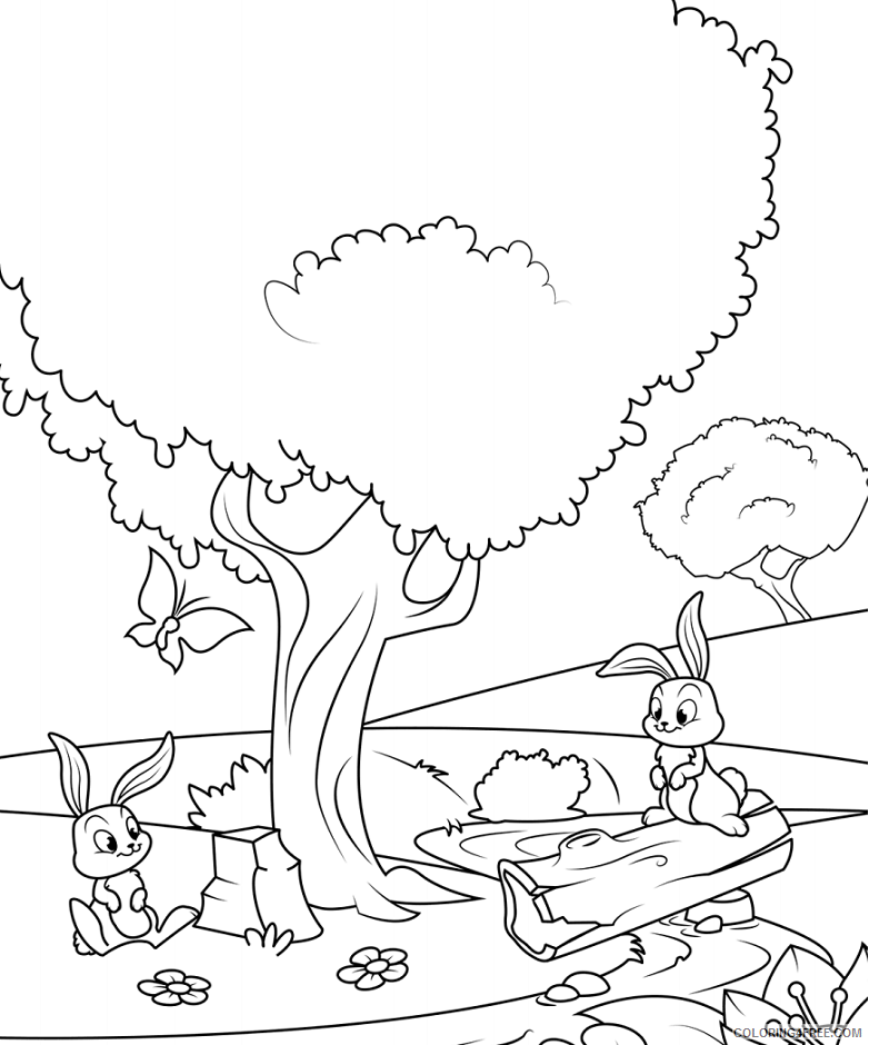 Rabbit Coloring Pages Animal Printable Sheets rabbits under the tree 2021 4189 Coloring4free