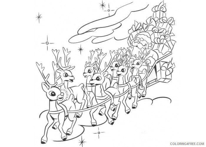 Reindeer Coloring Pages Animal Printable Sheets Santa reindeer sleigh 2021 4290 Coloring4free