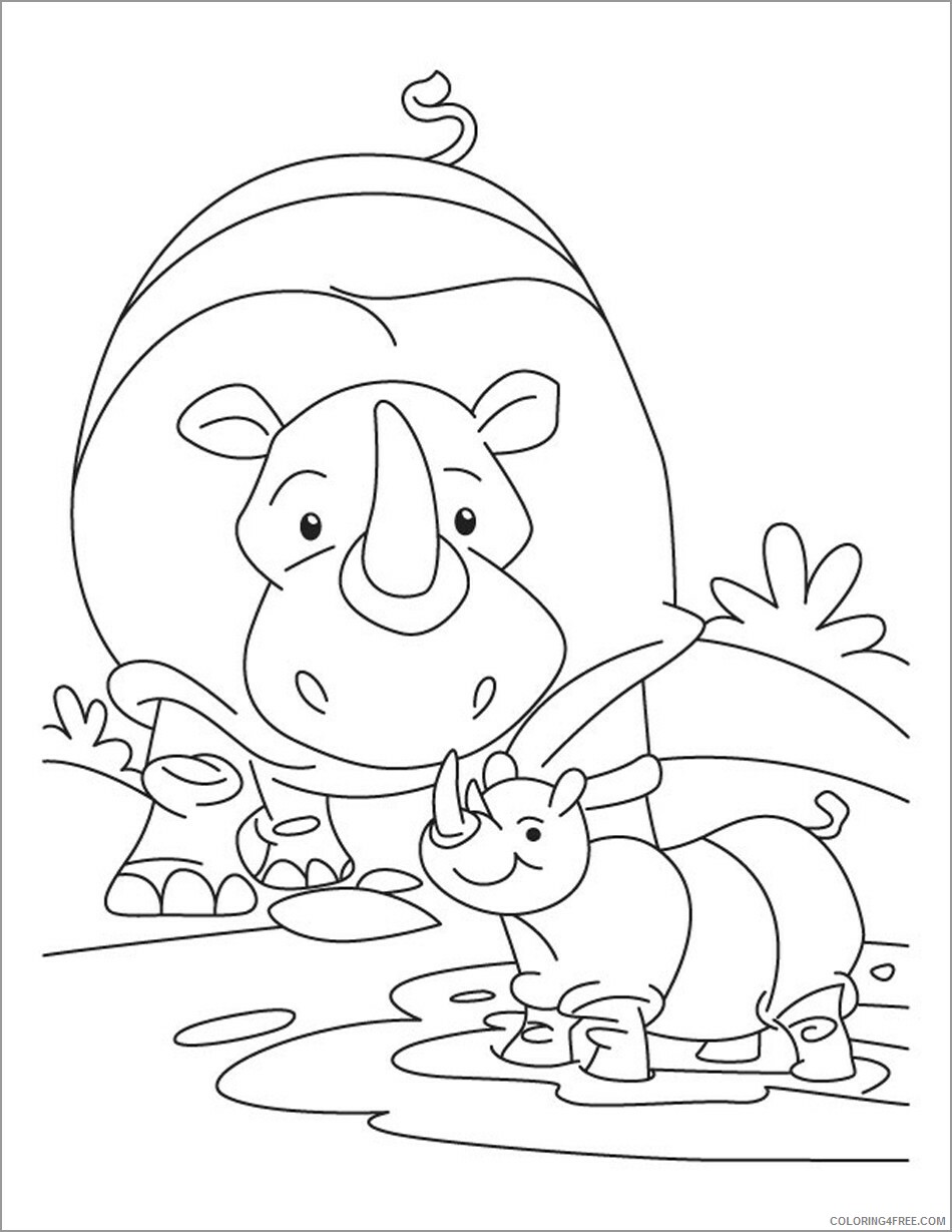 Rhino Coloring Pages Animal Printable Sheets cartoon rhino for kids 2021 4310 Coloring4free