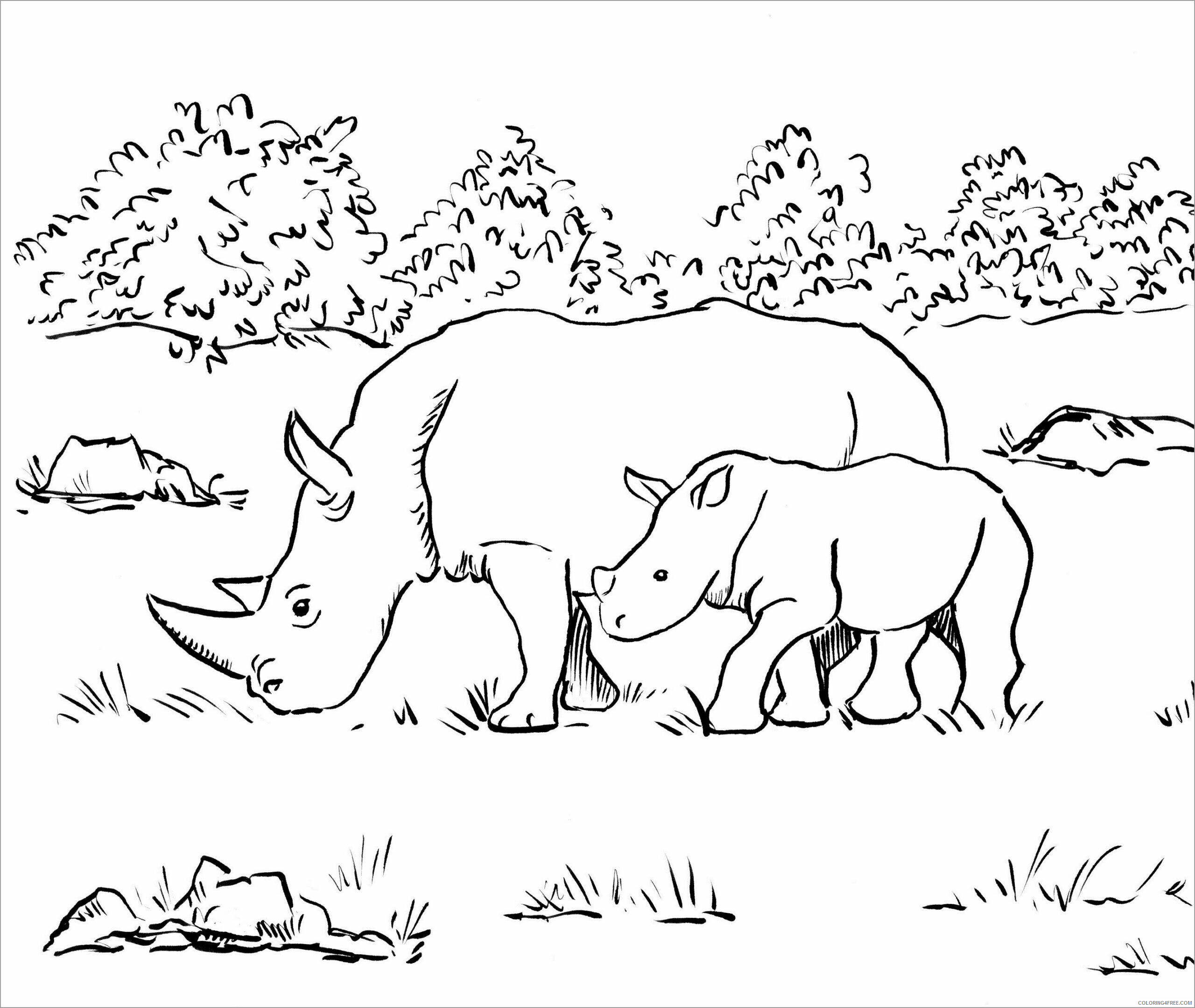 Rhino Coloring Pages Animal Printable Sheets rhino baby and mom kids 2021 Coloring4free