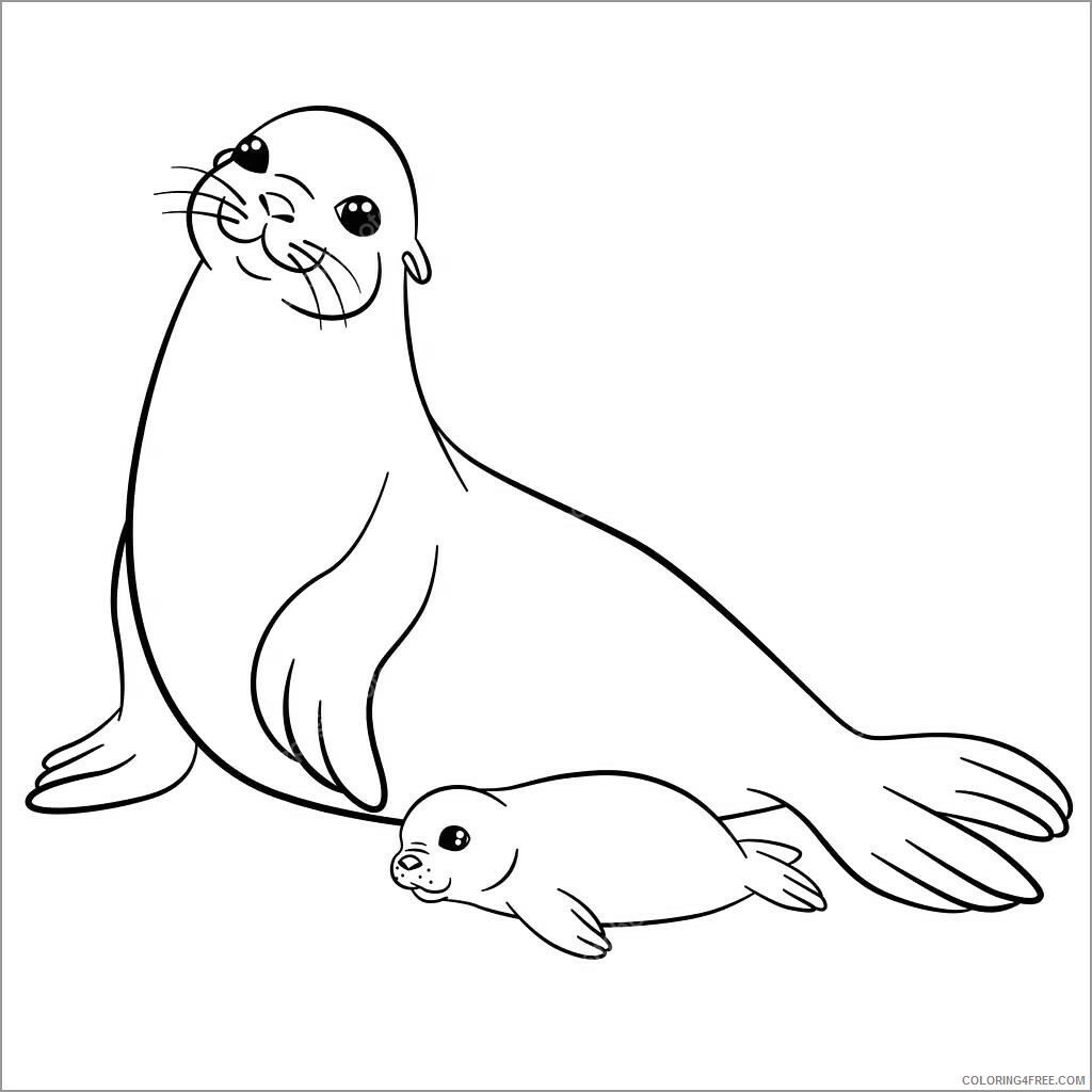Seals Coloring Pages Animal Printable Sheets Seal Moms And Baby 2021 4412 Coloring4free Coloring4free Com