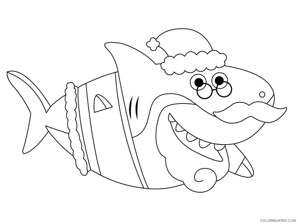 Sharks Coloring Pages Animal Printable Sheets santa shark 1024x724 2021 4434 Coloring4free