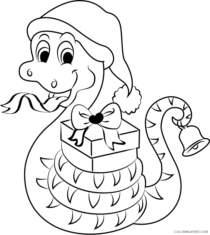Snake Coloring Pages Animal Printable Sheets christmas snake with gifts a4 2021 4548 Coloring4free
