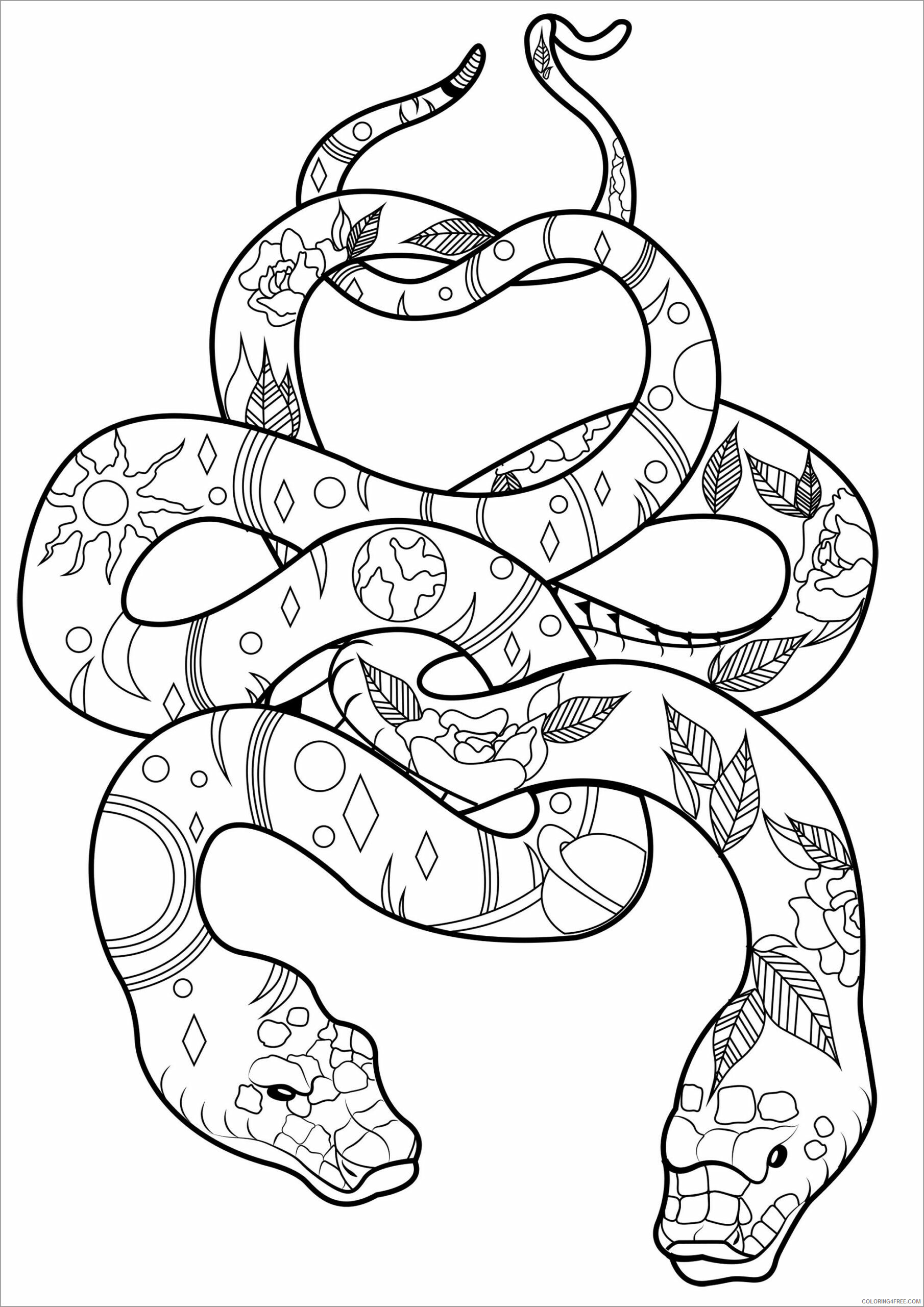 Snake Coloring Pages Animal Printable Sheets two snakes 2021 4576 Coloring4free