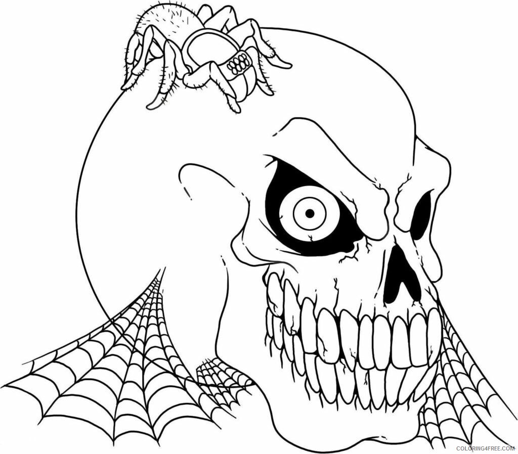 Spider Coloring Pages Animal Printable Sheets Skull with Spider Scary 2021 4629 Coloring4free
