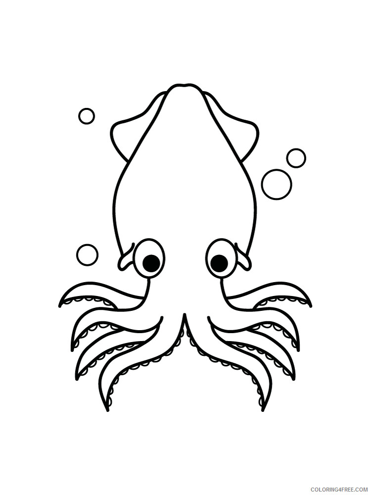 Squid Coloring Pages Animal Printable Sheets Squid 2 2021 4667 Coloring4free