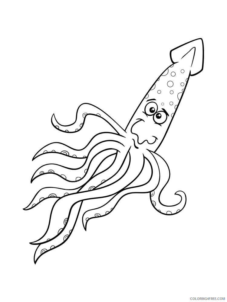 Squid Coloring Pages Animal Printable Sheets Squid 6 2021 4670 Coloring4free