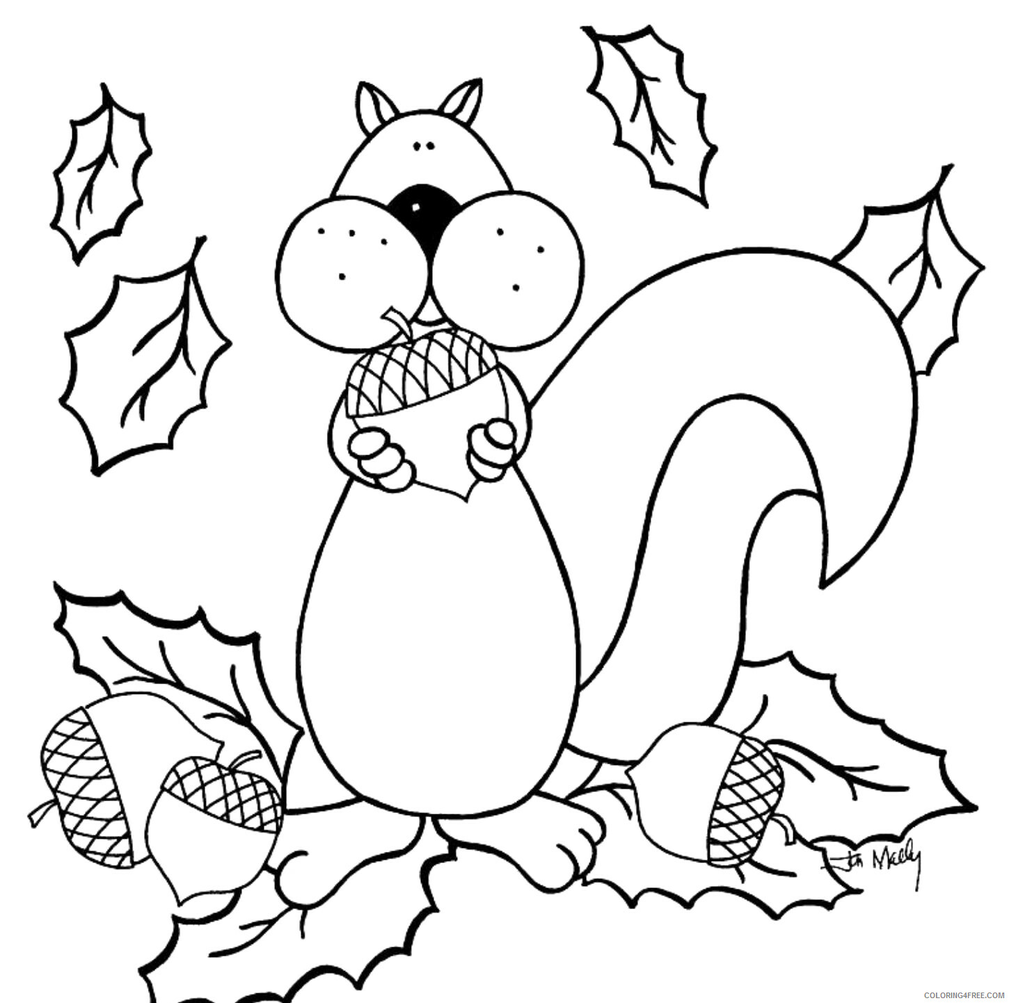 Squirrel Coloring Pages Animal Printable Sheets Collecting Nuts Fall 2021 Coloring4free