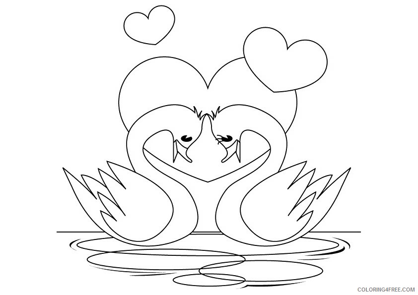 Swans Coloring Pages Animal Printable Sheets valentine swans 2021 4747 Coloring4free