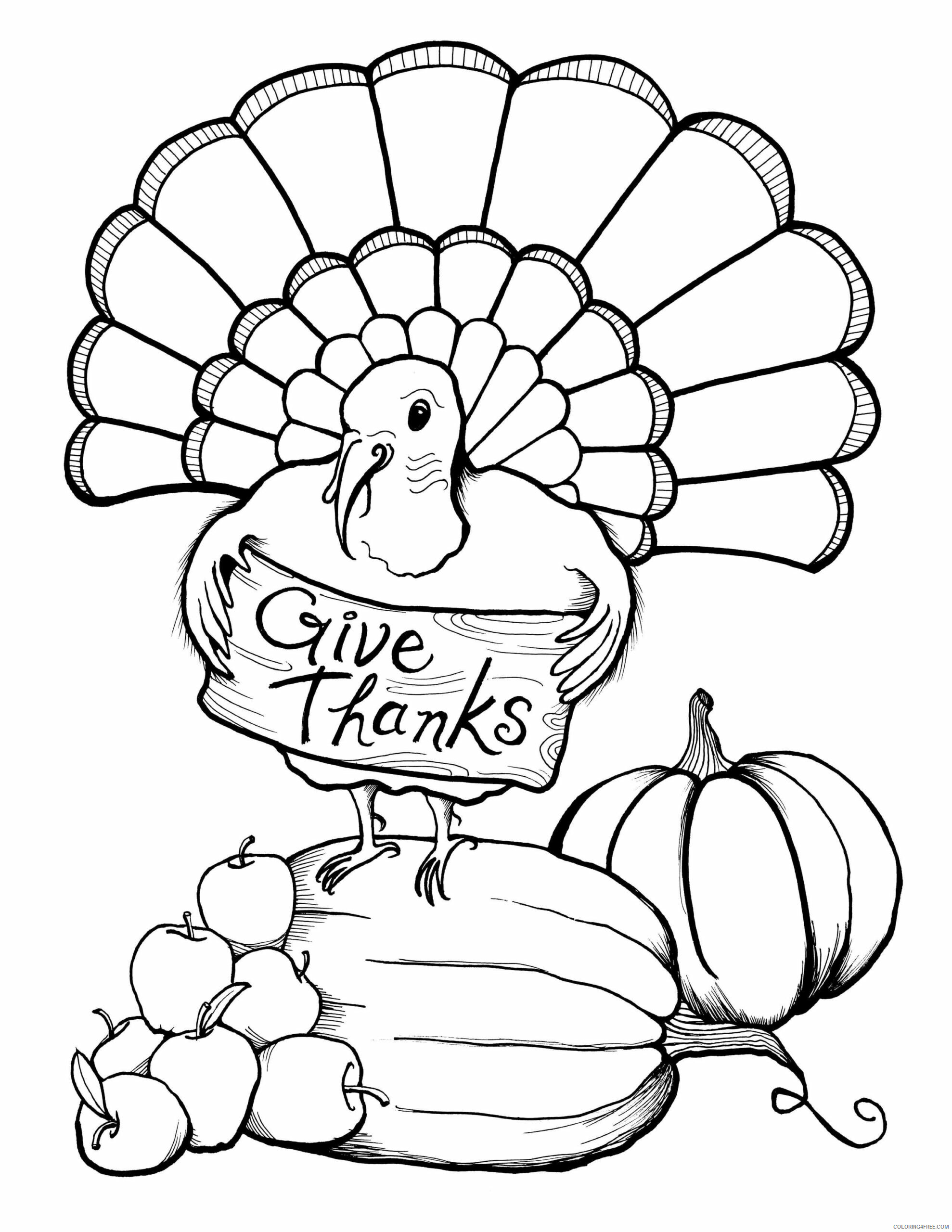 Turkeys Coloring Pages Animal Printable Sheets Give Thanks Turkey 2021 4868 Coloring4free