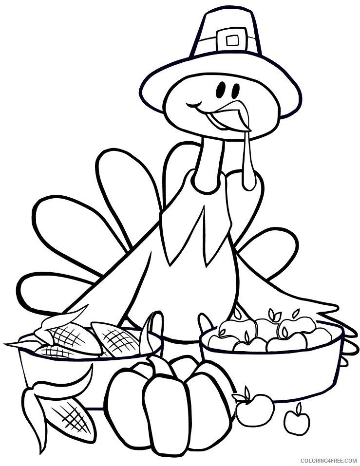 Turkeys Coloring Pages Animal Printable Sheets cute turkey with vegetables 2021 Coloring4free