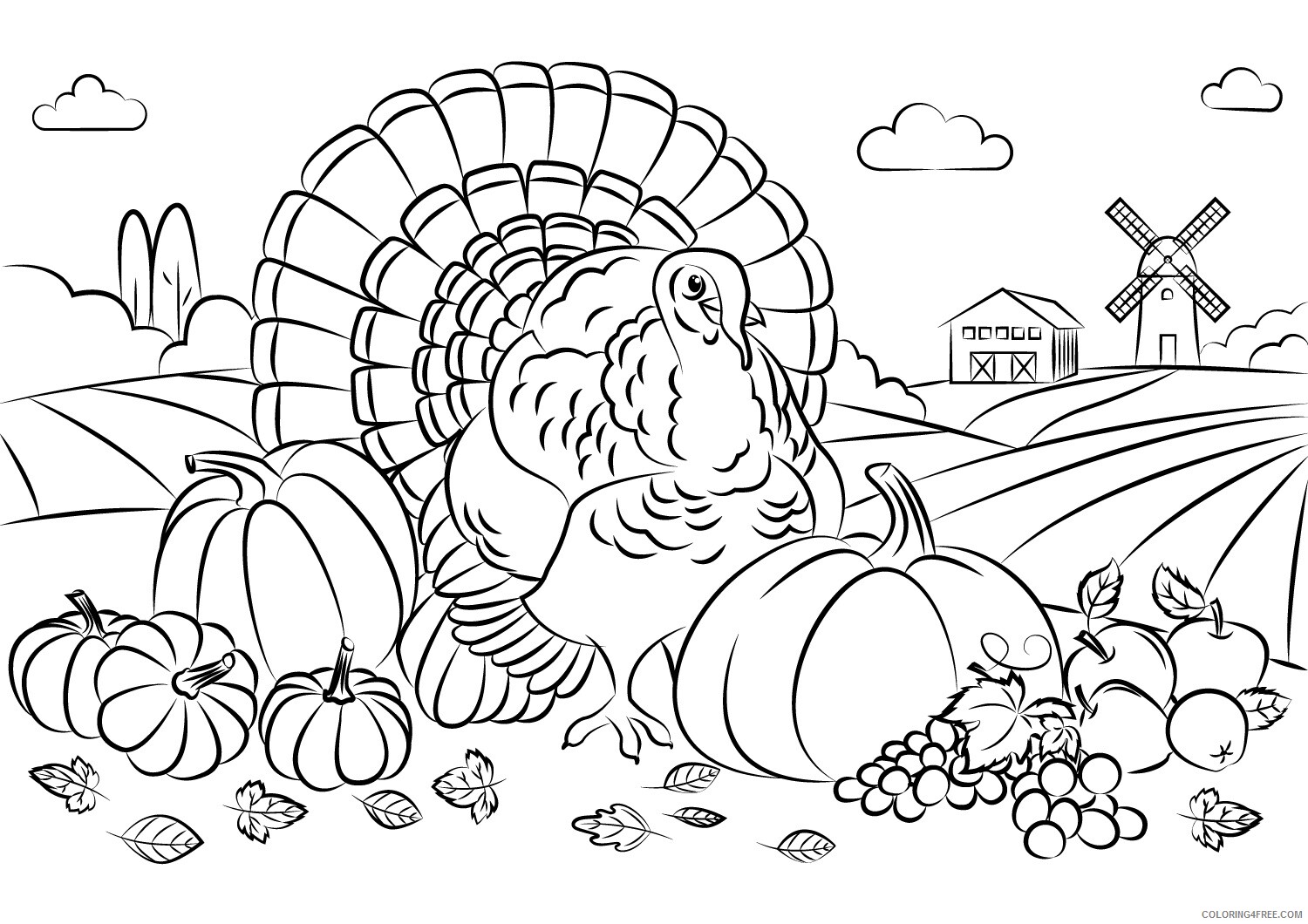 Turkeys Coloring Pages Animal Printable Sheets turkey bird with harvest 2021 4850 Coloring4free