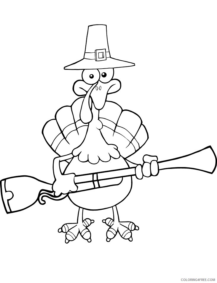 Turkeys Coloring Pages Animal Printable Sheets turkey with a musket 2021 4855 Coloring4free