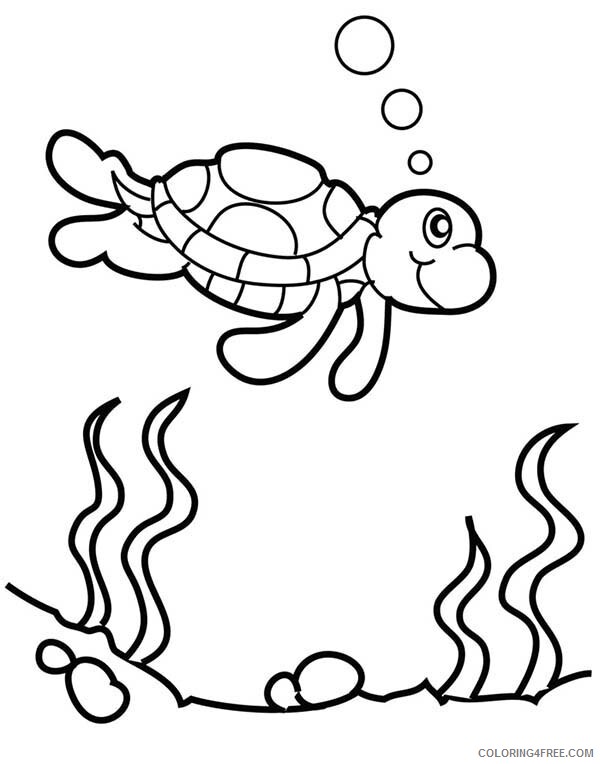 Turtle Coloring Pages Animal Printable Sheets Little Turtle Dive in the Sea 2021 Coloring4free