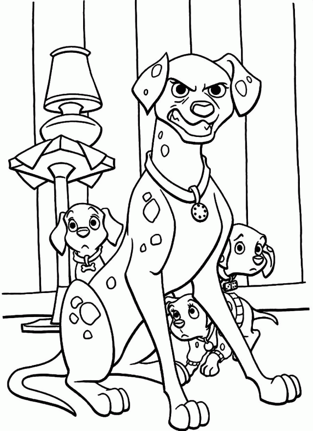 102 Dalmatians Coloring Pages Printable Sheets Dottie Protects Her Puppies 2021 09 Coloring4free
