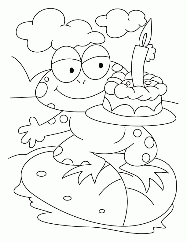 1st Birthday Coloring Pages Printable Sheets A frog with cake coloring 2021 09 Coloring4free