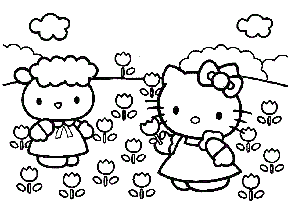 A Picture of Hello Kitty Printable Sheets Hello Kitty Planting Flowers Coloring 2021 a Coloring4free