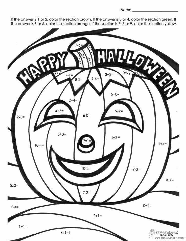 Addition and Subtraction Coloring Pages Printable Sheets halloween math fact page 2021 a Coloring4free