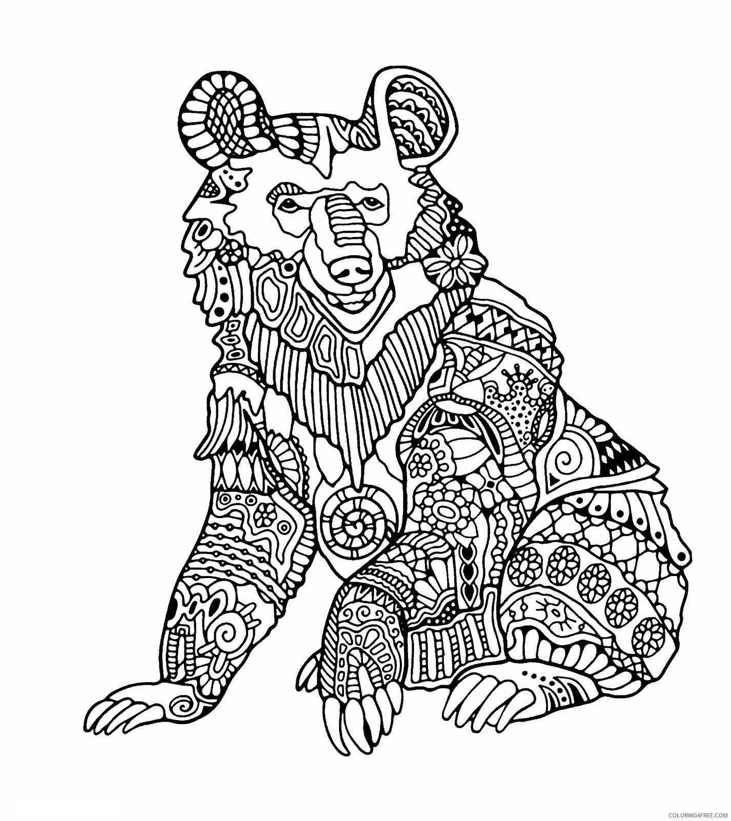 Adult Animal Coloring Pages Printable Sheets Bear Page For Adults 2021 a 1743 Coloring4free
