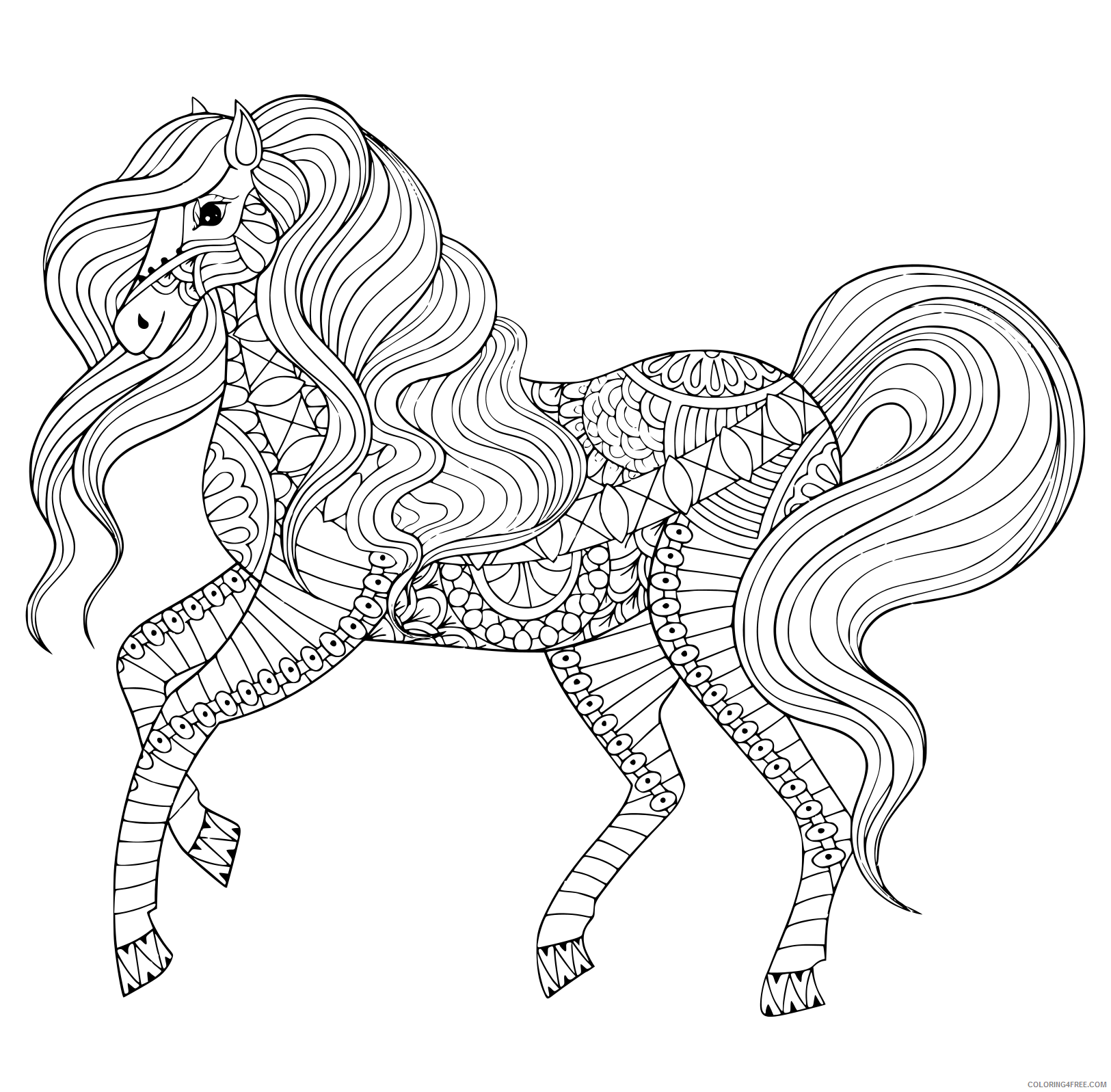 Adult Animals Coloring Pages Printable Sheets Adult Anti Stress Horse Zentangle 2021 a 1760 Coloring4free