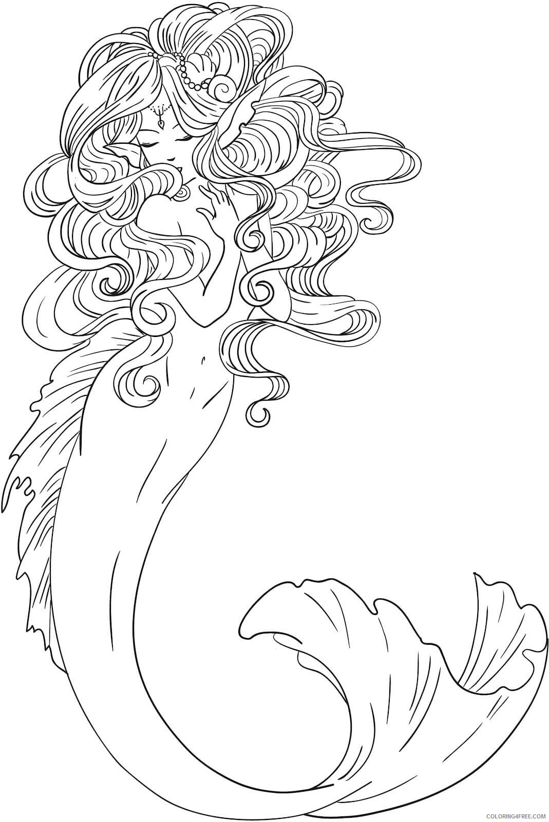Adult Coloring Pages Mermaid Printable Sheets Adult Mermaids Free 2021 a 2015 Coloring4free