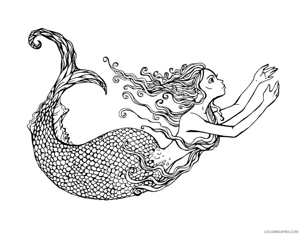 Adult Coloring Pages Mermaid Printable Sheets Print adult swimming mermaid 2021 a 2026 Coloring4free