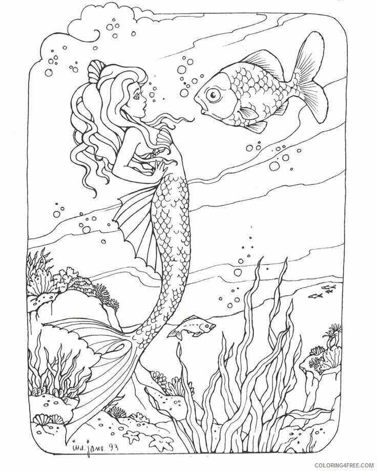 Adult Coloring Pages Mermaid Printable Sheets Reading Mermaid Series 2 5 2021 a 2028 Coloring4free