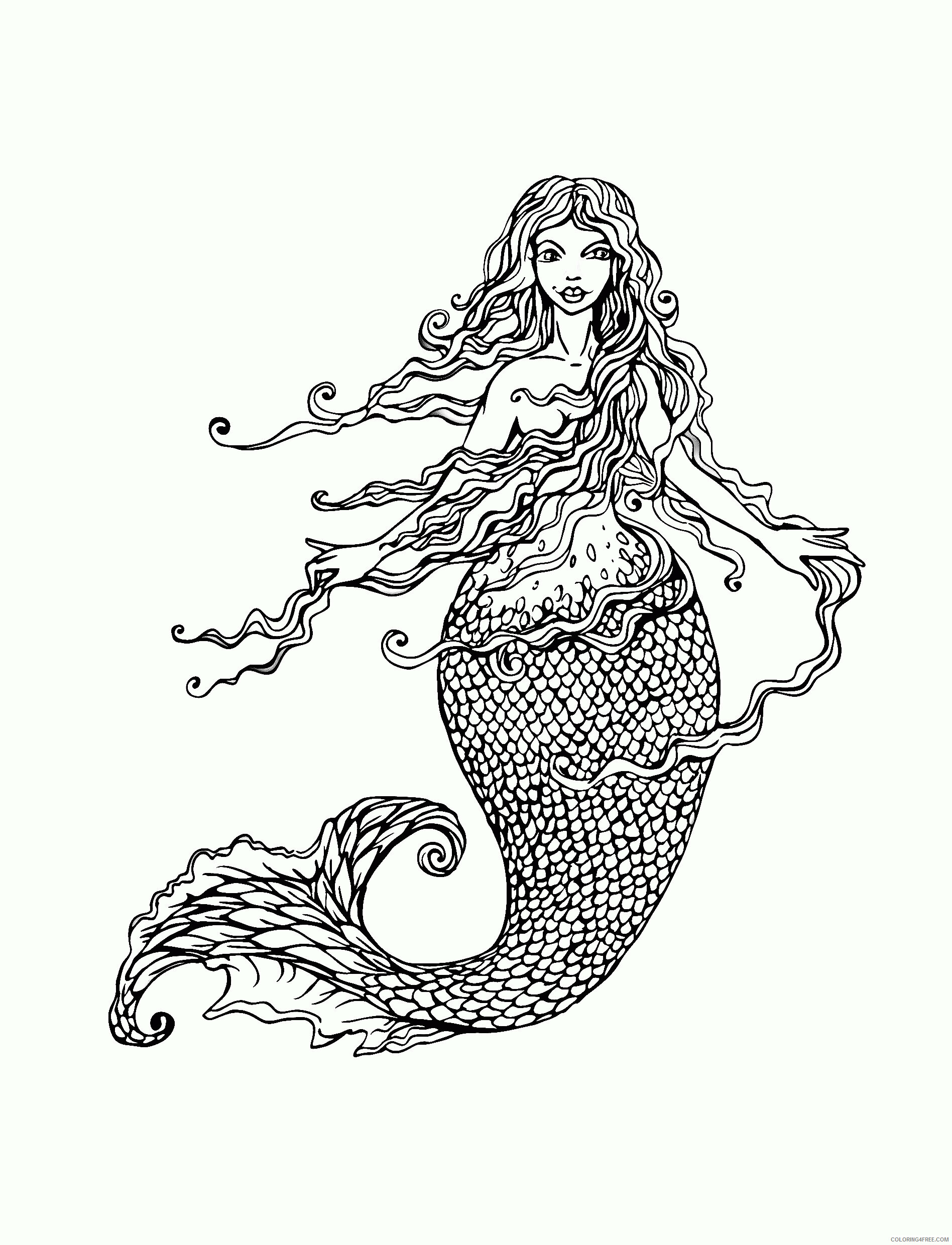 Adult Coloring Pages Mermaid Printable Sheets Water worlds for 2021 a 2031 Coloring4free