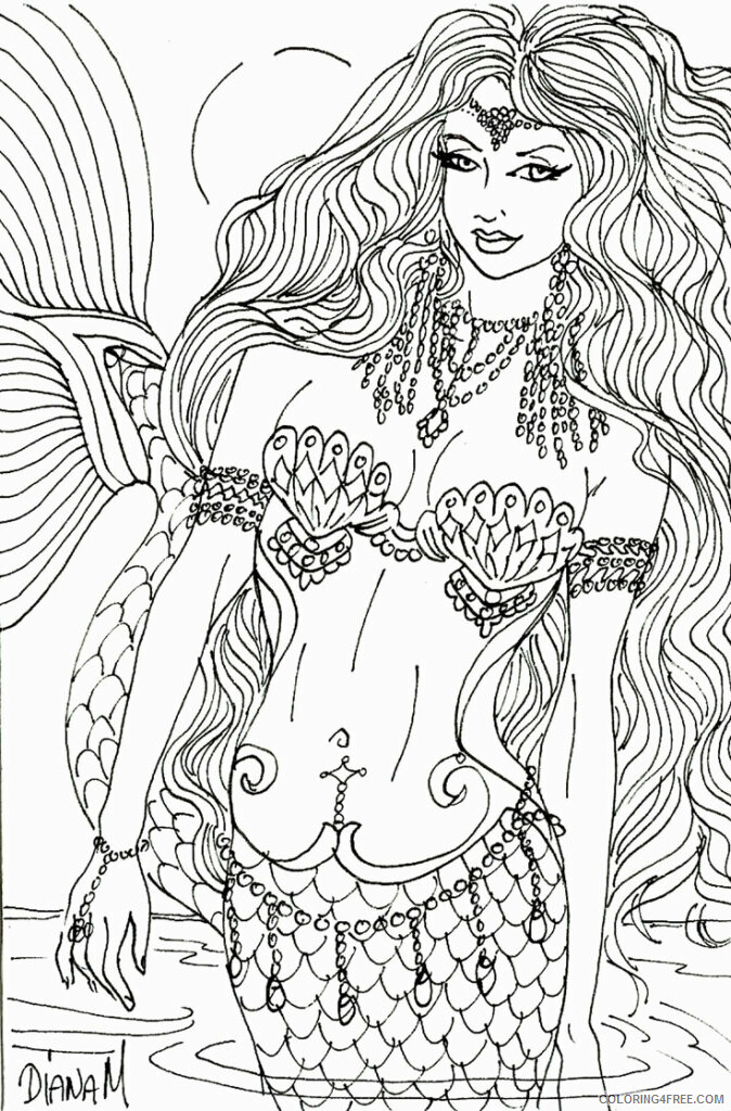 Adult Coloring Pages Mermaid Printable Sheets for adults mermaid 2021 a 2020 Coloring4free