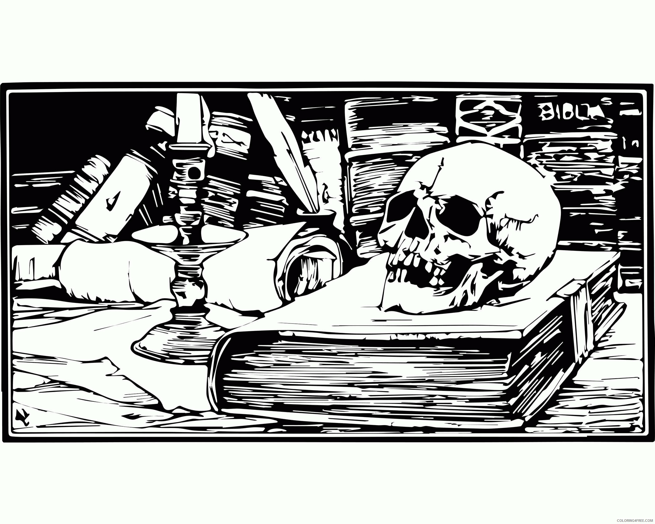 Adult Coloring Pages Skull Printable Sheets FREE Skull Books and Candle 2021 a 2112 Coloring4free