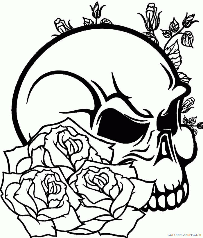 Adult Coloring Pages Skull Printable Sheets rose and skull pages 2021 a 2119 Coloring4free