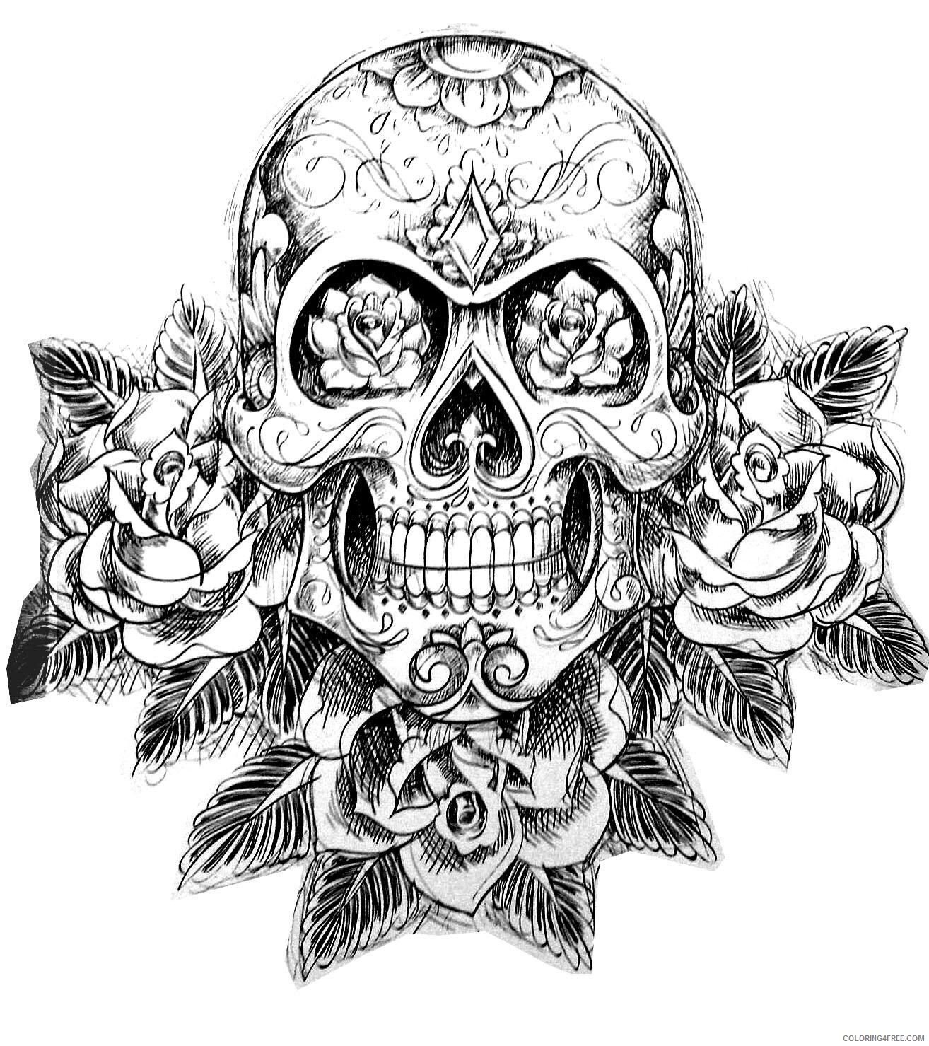 Adult Coloring Pages Skulls Printable Sheets Print sugar skull tatoo hard 2021 a 2134 Coloring4free