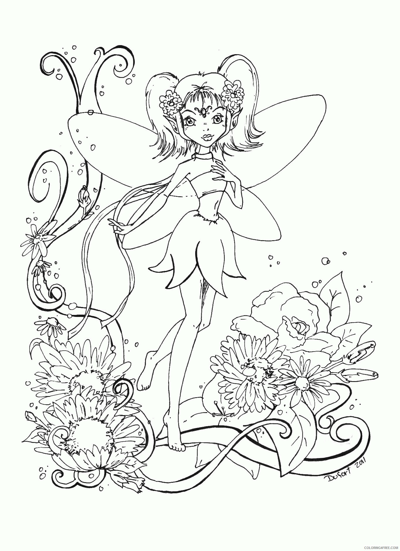 Adult Fairy Coloring Page Printable Sheets Fairy With 2 Wings Coloring 2021 a 2172 Coloring4free