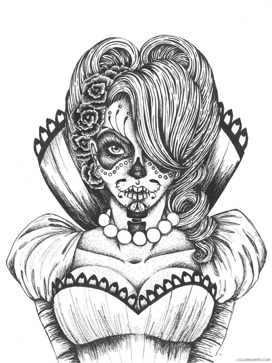 Adult Skull Coloring Pages Printable Sheets Print sexy sugar skull flowers 2021 a 2303 Coloring4free