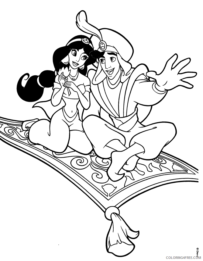 Aladdin and Jasmine Coloring Pages Printable Sheets Disney Princesses aladdin and jasmine 2021 a 3229 Coloring4free