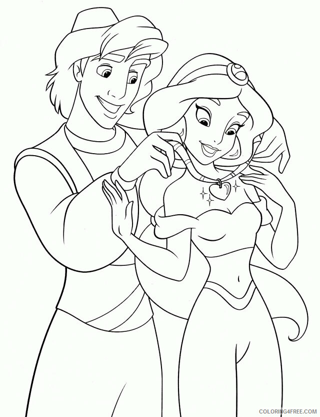 Aladdin and Jasmine Coloring Pages Printable Sheets Walt Disney Prince 2021 a 3237 Coloring4free