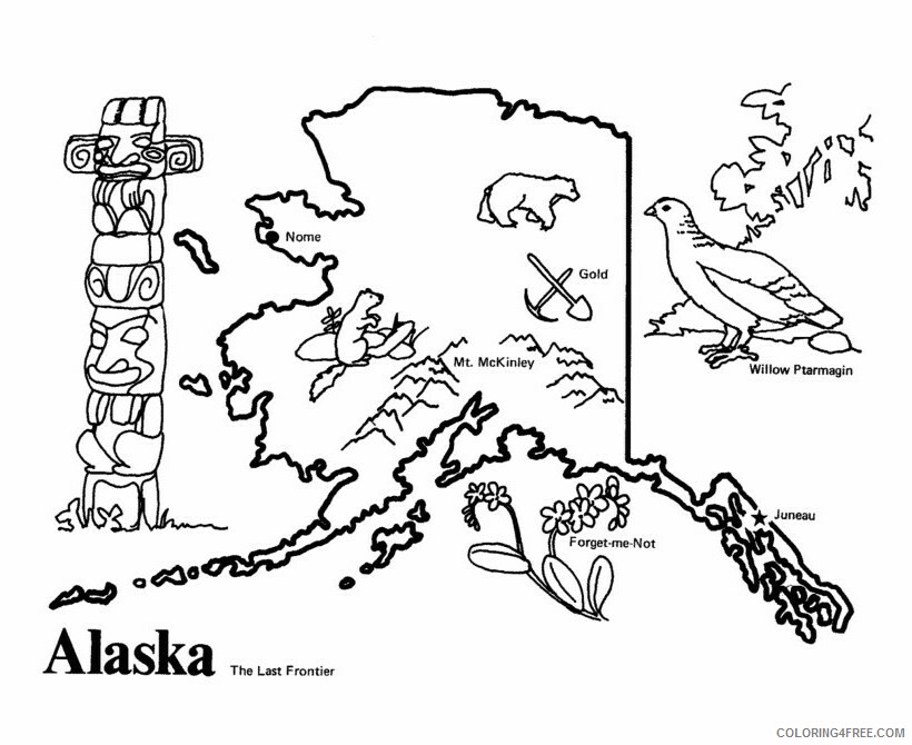 Alaska Coloring Page Printable Sheets USA Printables Alaska State outline 2021 a 3371 Coloring4free