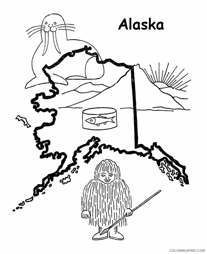 Alaska Map Coloring Page Printable Sheets USA Printables Alaska State Outline 2021 a 3390 Coloring4free