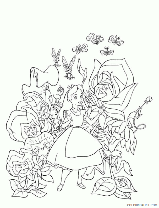 Alice in Wonderland Coloring Page Printable Sheets Alice With Friends Plant 2021 a 3614 Coloring4free
